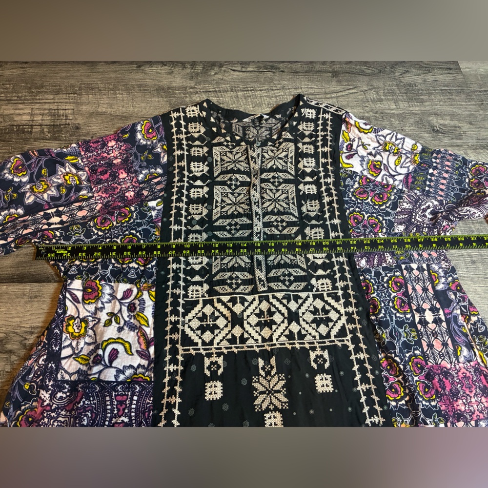 John Mark Tunic Top 2X Patchwork Boho Floral 3/4 … - image 12